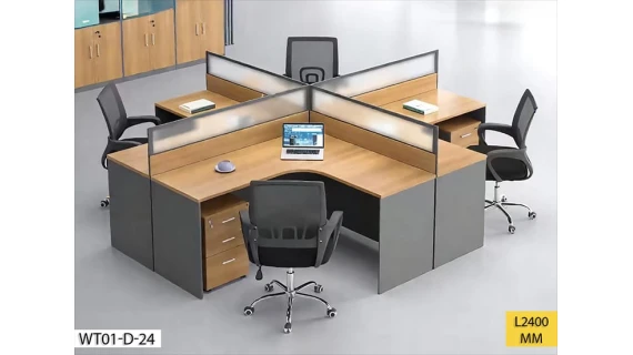 Station de Travail WT01-D-24 Marron – Bureau Professionnel 2400 mm pour Open Space & Entreprises