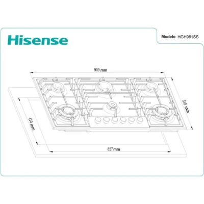 Plaque de Cuisson HISENSE Encastrable 5 Feux Gaz 90×60 – HGH951SS01 Inox – Image 5