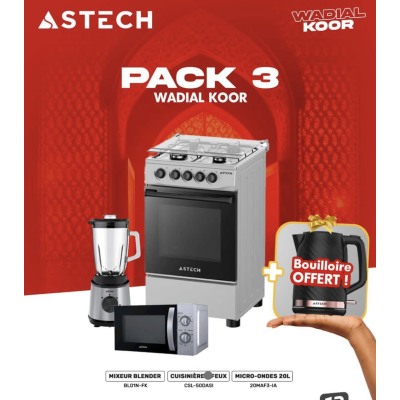 Pack 3 Wadial Koor composé d'une cuisinière 4 feux, d'un micro-ondes 20L et d'un mixeur blender