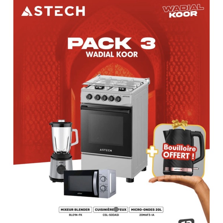 Pack 3 Wadial Koor composé d'une cuisinière 4 feux, d'un micro-ondes 20L et d'un mixeur blender