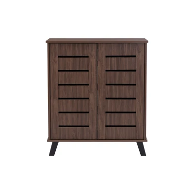 Meuble à chaussures 2 portes en noyer naturel avec des portes spacieuses pour un rangement optimal