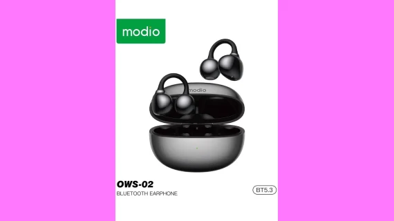 AirPods Modio OWS-02 Noir – Écouteurs Sans Fil Ear-Clip, Micro HD, Commandes Tactiles & Longue Autonomie