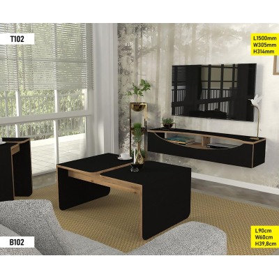 Pack Table TV T102 + B102 Marron – Meuble TV 150 cm + Buffet 90 cm, Design Moderne