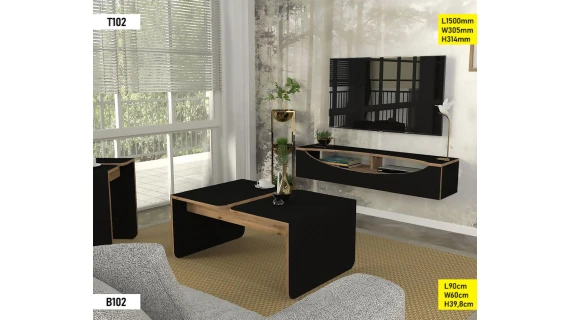Pack Table TV T102 + B102 Marron – Meuble TV 150 cm + Buffet 90 cm, Design Moderne