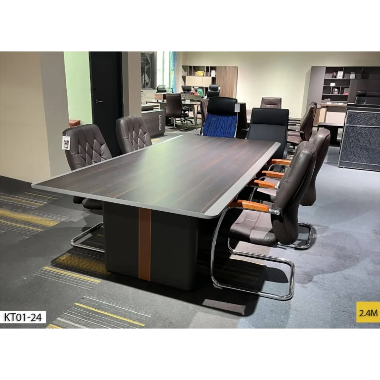 Table de réunion KT01-24 gris de 2,4 mètres de longueur, avec une structure solide et un design moderne