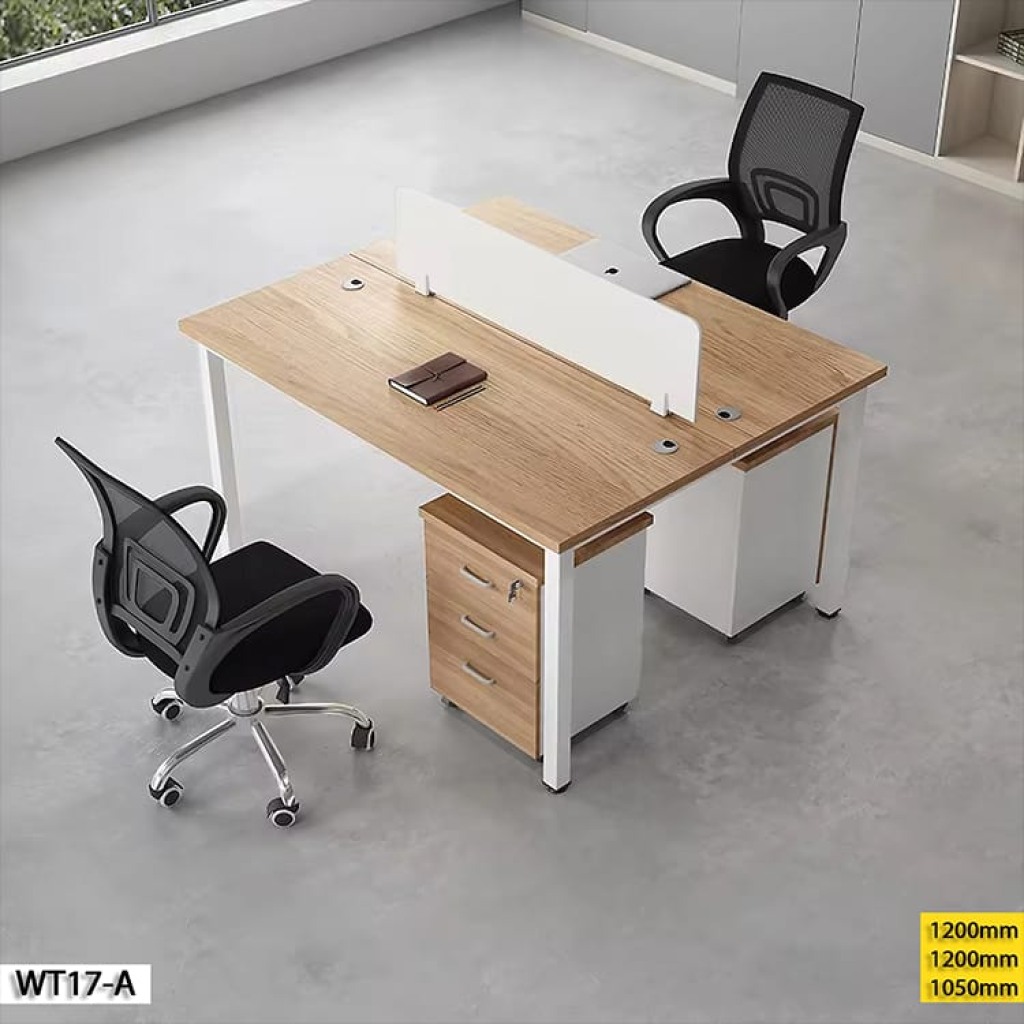 Station de travail WT17-A 2 places en beige et marron, design moderne et fonctionnel pour les bureaux professionnels