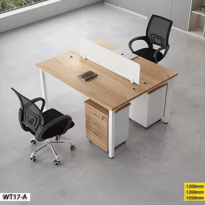 Station de travail WT17-A 2 places en beige et marron, design moderne et fonctionnel pour les bureaux professionnels
