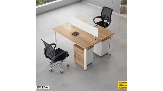 Station de travail WT17-A 2 places en beige et marron, design moderne et fonctionnel pour les bureaux professionnels