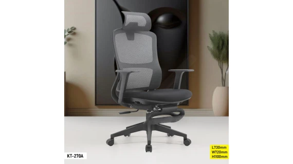 Fauteuil de Bureau Ergonomique KT-270A – Dossier Mesh Respirant, Appui-Tête Intégré, Chaise Bureau Confort Noir