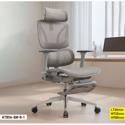 Fauteuil de bureau ergonomique gris avec dossier mesh et accoudoirs réglables
