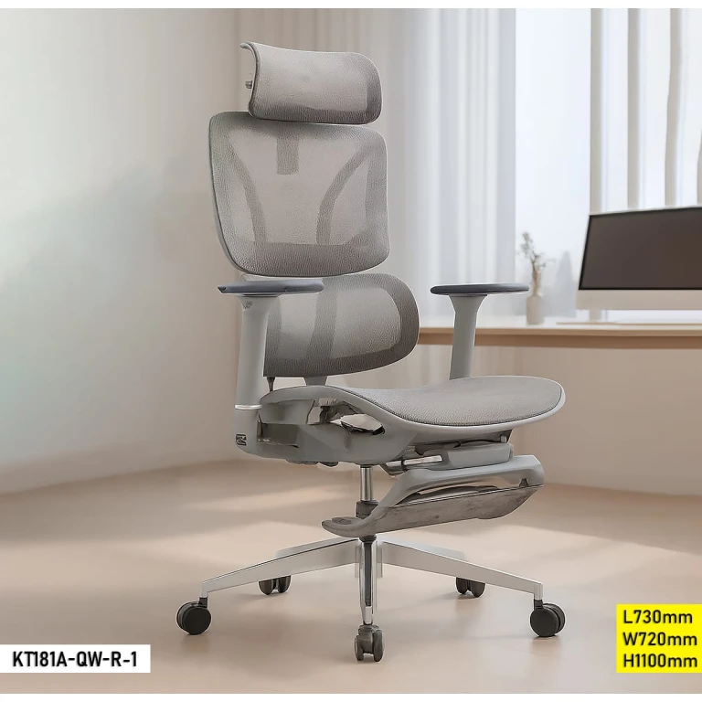 Fauteuil de bureau ergonomique gris avec dossier mesh et accoudoirs réglables