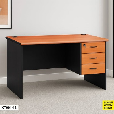 Table Bureau KT001-12 120x70 cm avec 3 Tiroirs et Serrure – Marron/Noir