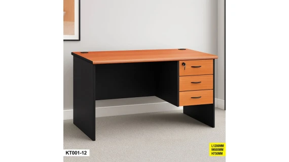 Table Bureau KT001-12 120x70 cm avec 3 Tiroirs et Serrure – Marron/Noir