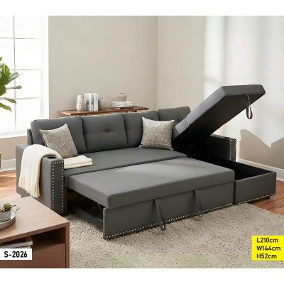 Canapé d’Angle Convertible S-2026 210x144 cm avec Lit Intégré et Coffre