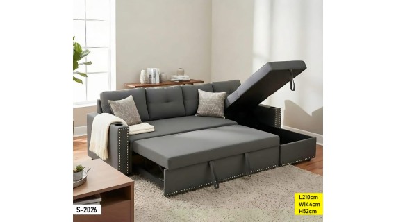 Canapé d’Angle Convertible S-2026 210x144 cm avec Lit Intégré et Coffre