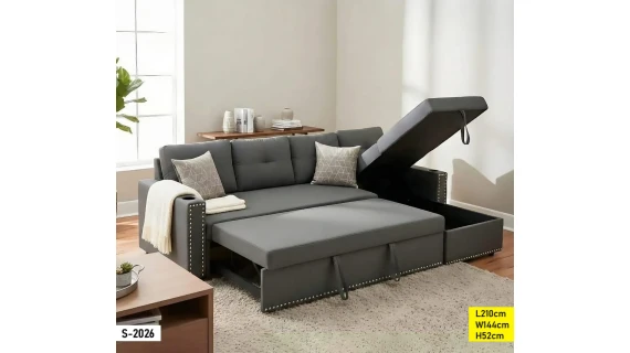 Canapé d’Angle Convertible S-2026 210x144 cm avec Lit Intégré et Coffre