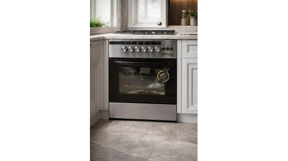 Cuisinière TECNOLUX TEC60CS NEW 4 feux gaz 60×60 inox – four gaz porte fermée, tournebroche, allumage automatique bouton, full options avec lampe et double grille