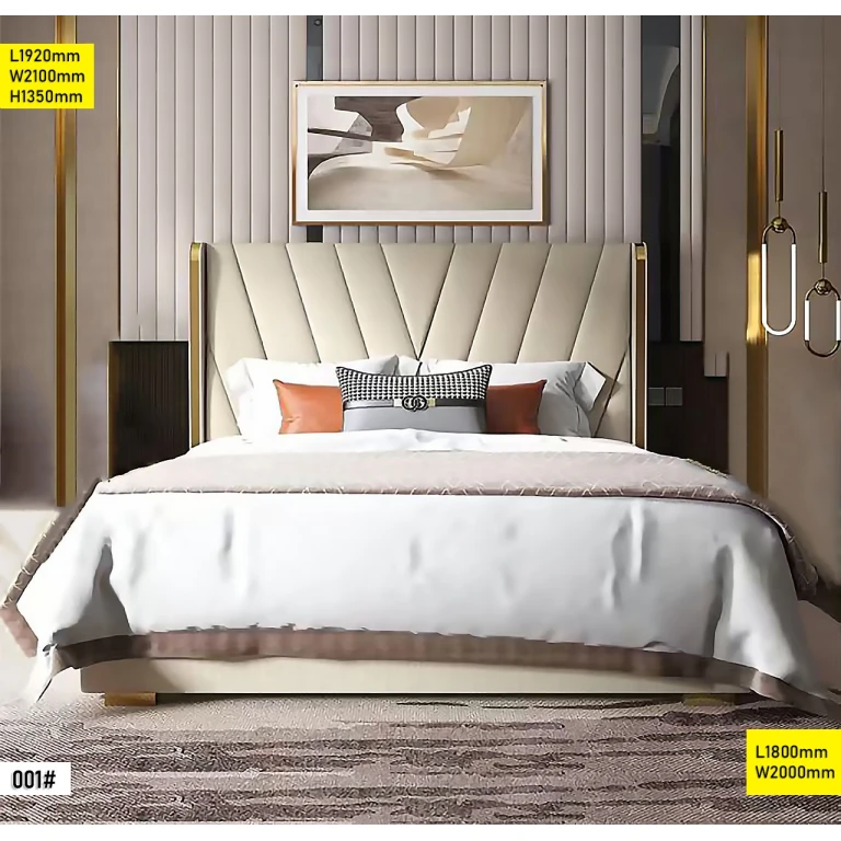 Image d'un lit 1.80M King Size en bois massif avec une tête de lit ergonomique et un matelas confortable