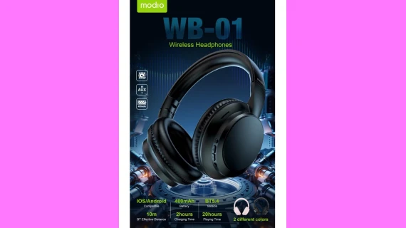 Casque Modio WB-01 Sans Fil Noir – Son HD, Longue Autonomie, Commandes Multifonctions, Casque Bluetooth Confortable – Image 4