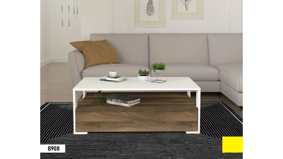 Table TV B908 Blanc/Marron – Meuble TV Moderne et Fonctionnel, Design Élégant