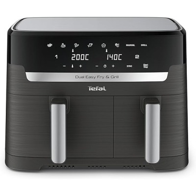 Photo de l'Air Fryer Tefal Dual XXL EY905B10, un appareil de cuisine électroménager avec double cuve et capacité XXL de 8,3 litres