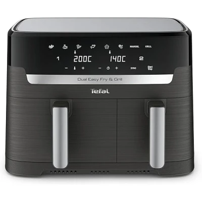 Photo de l'Air Fryer Tefal Dual XXL EY905B10, un appareil de cuisine électroménager avec double cuve et capacité XXL de 8,3 litres