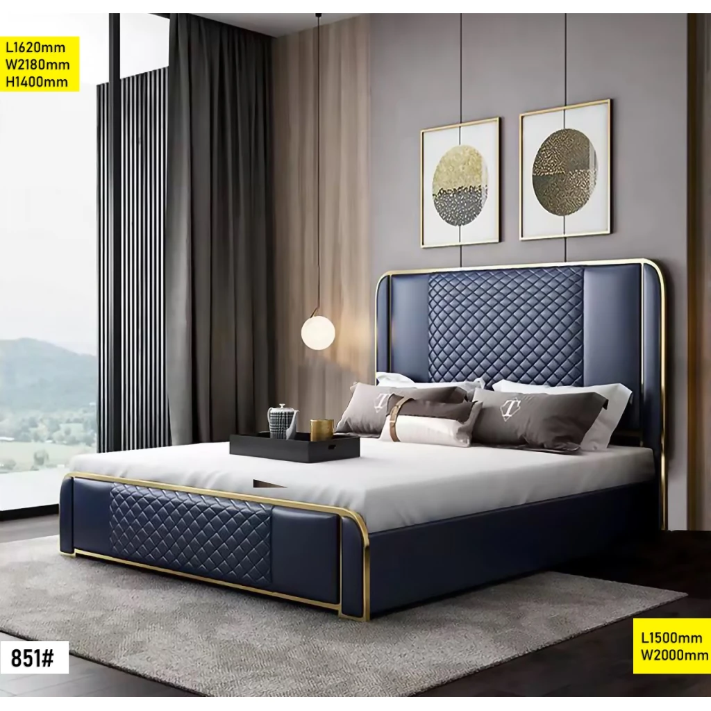 Lit 1.50M Réf 851, un lit double moderne en bois avec une tête de lit haute et élégante