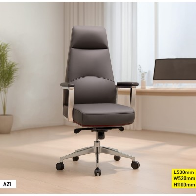 Fauteuil de bureau ergonomique A21 en gris avec dossier rembourré et accoudoirs métalliques