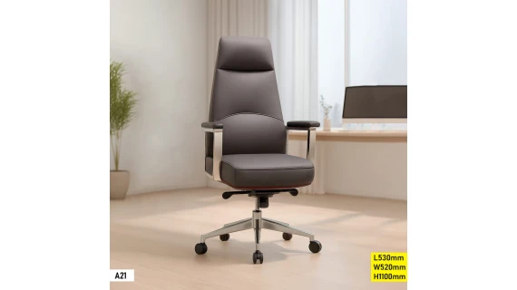 Fauteuil de bureau ergonomique A21 en gris avec dossier rembourré et accoudoirs métalliques
