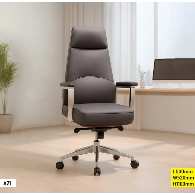 Fauteuil de bureau ergonomique A21 en gris avec dossier rembourré et accoudoirs métalliques