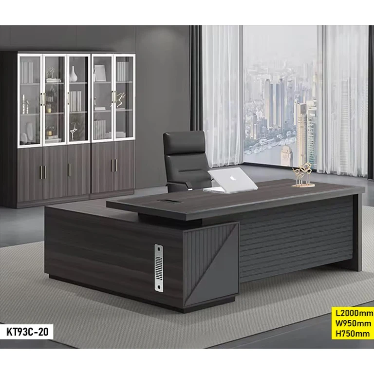 Bureau exécutif KT93C-20 en bois foncé, avec une grande surface de travail et un design moderne