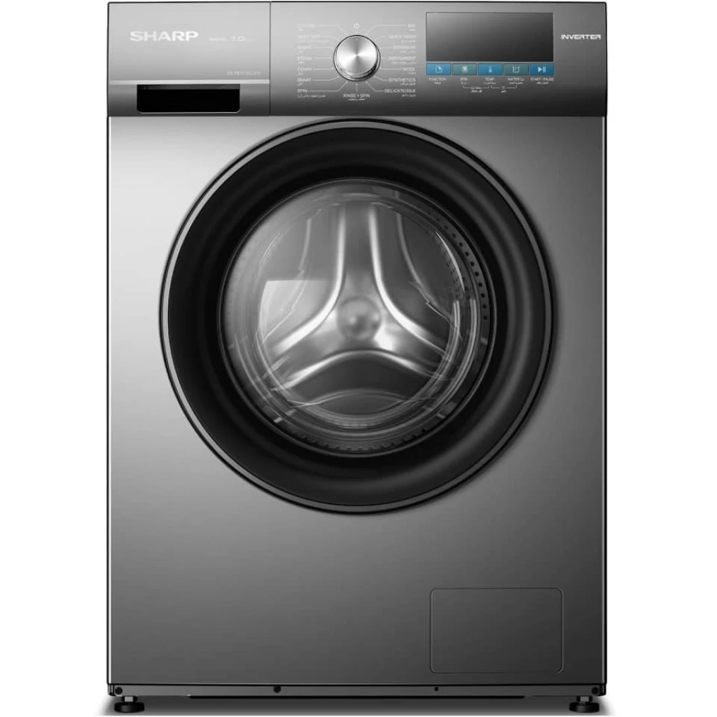 Machine à laver SHARP 7KG Inverter ES-FEI712DLZS en gris argenté avec chargement frontal