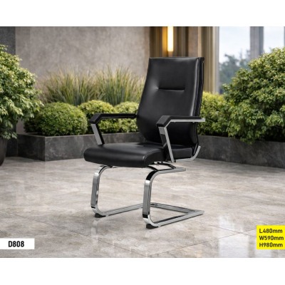 Chaise visiteur bureau D808 en cuir noir avec un design élégant et professionnel