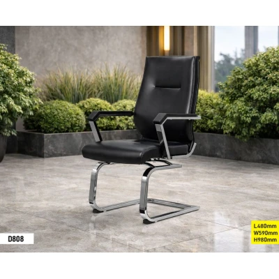 Chaise visiteur bureau D808 en cuir noir avec un design élégant et professionnel