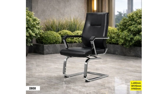 Chaise visiteur bureau D808 en cuir noir avec un design élégant et professionnel