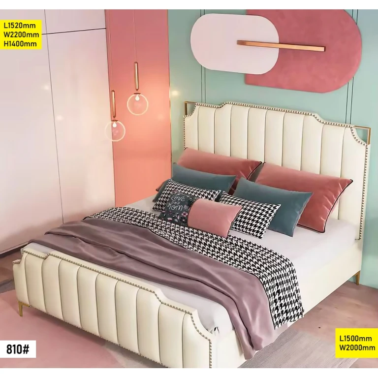 Lit 1.50M design moderne en bois ou métal avec tête de lit élégante et matelas standard 1.50M