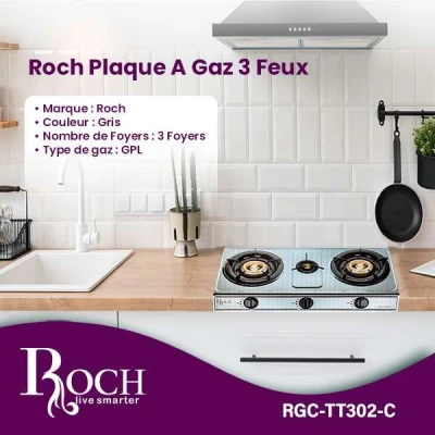 Plaque à Gaz ROCH 3 Feux RGCTT302C – Allumage Automatique 6.4kW Butane – Image 2