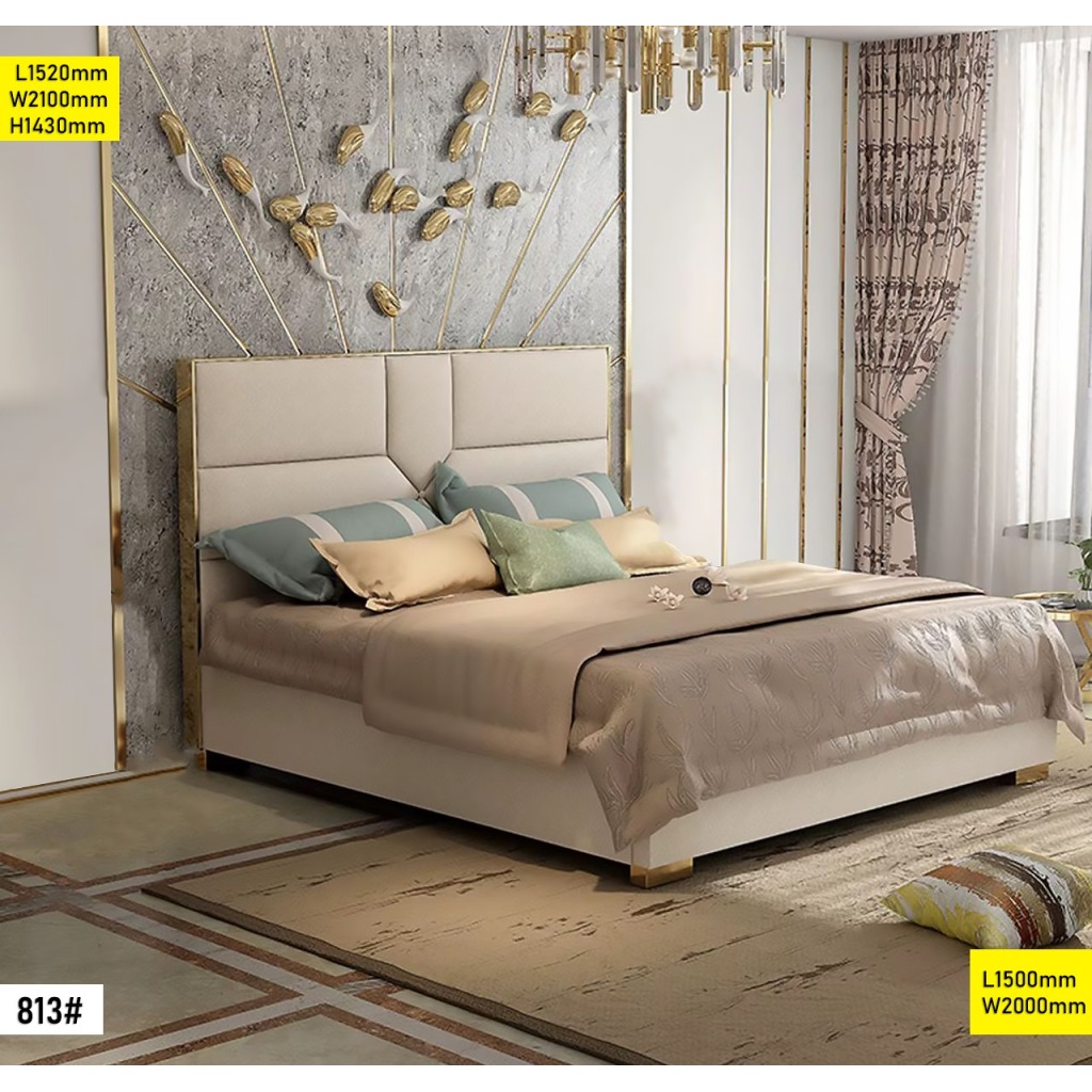 Lit 1.50M design moderne avec tête de lit élégante, idéal pour les couples ou les chambres à coucher modernes