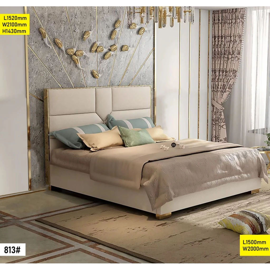 Lit 1.50M design moderne avec tête de lit élégante, idéal pour les couples ou les chambres à coucher modernes