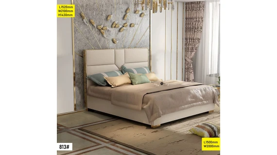Lit 1.50M design moderne avec tête de lit élégante, idéal pour les couples ou les chambres à coucher modernes