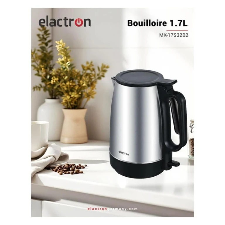 Bouilloire électrique inox 1.7L avec design moderne noir