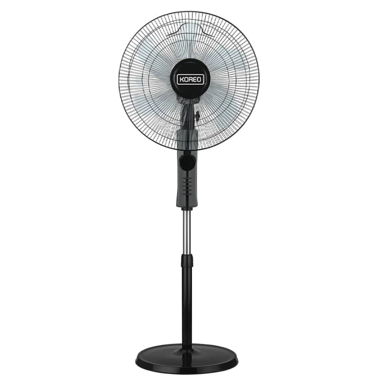 Ventilateur KOREQ 18″ sur pied noir avec télécommande et oscillation