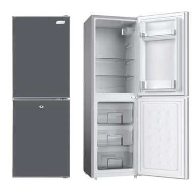 Réfrigérateur Smart Technology 133L gris, compact et économique, avec des portes en verre et un design moderne