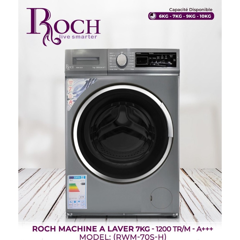 Machine à laver Roch 7KG 1200 Tours A+++ RWM70SH avec bouilloire offerte
