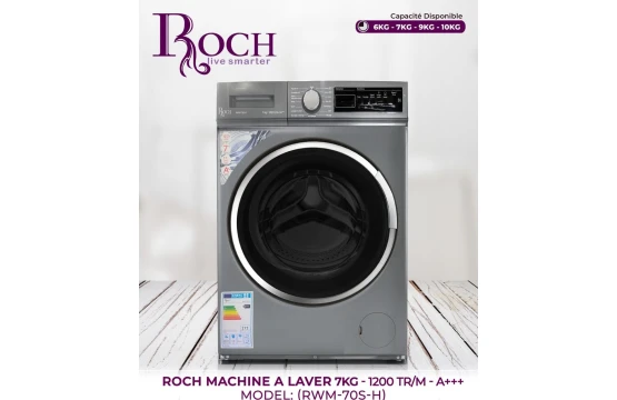Machine à laver Roch 7KG 1200 Tours A+++ RWM70SH avec bouilloire offerte