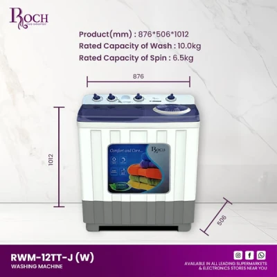 Machine à laver semi-automatique 12KG ROCH RWM120TTJ(W) en fonctionnement