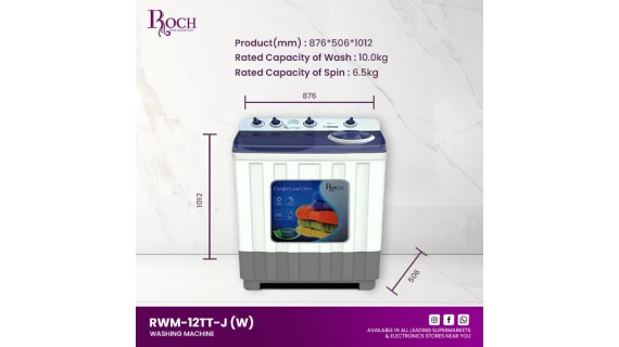 Machine à laver semi-automatique 12KG ROCH RWM120TTJ(W) en fonctionnement