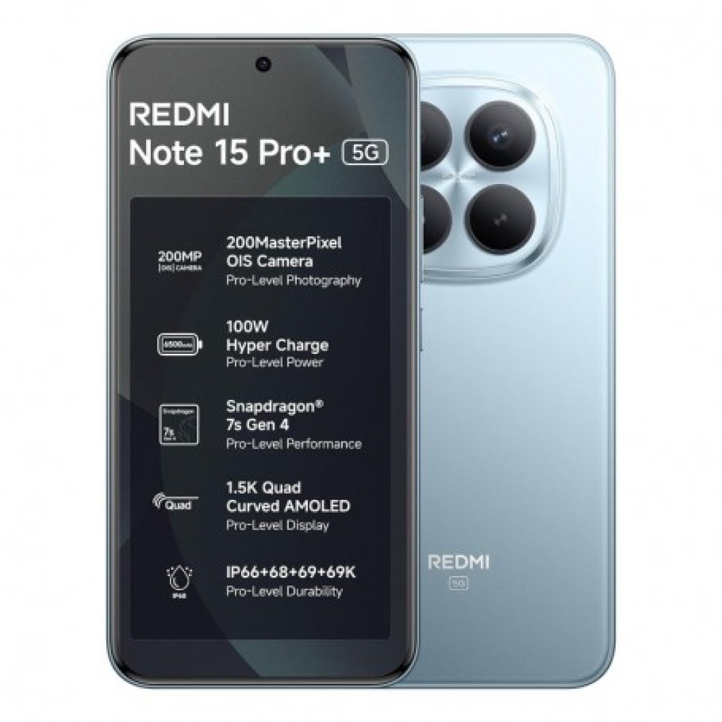 Xiaomi Redmi Note 15 Pro+ 5G noir avec écran allumé et caméra principale
