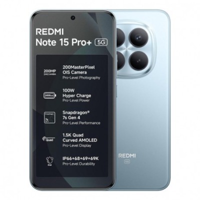 Xiaomi Redmi Note 15 Pro+ 5G noir avec écran allumé et caméra principale
