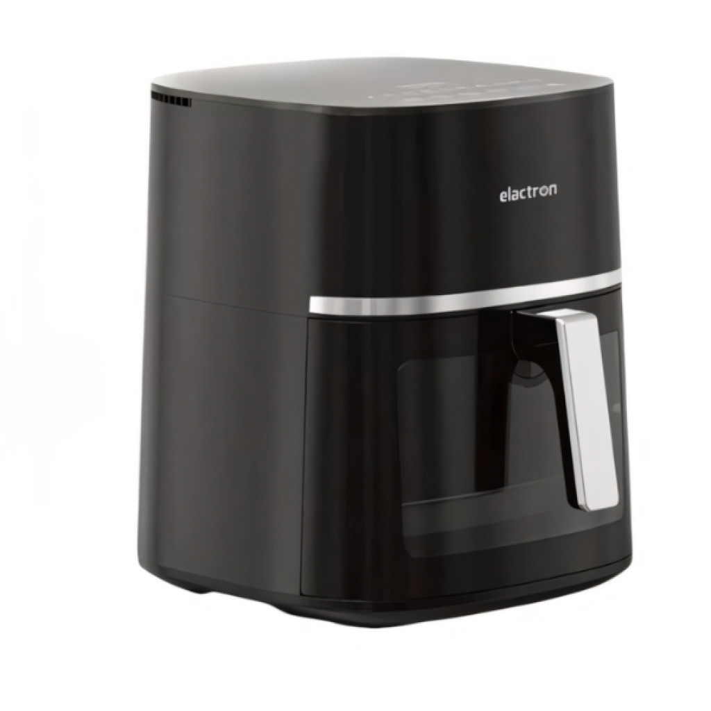 Friteuse à air Elactron 7L avec un bol de frites croustillantes et une interface de commande